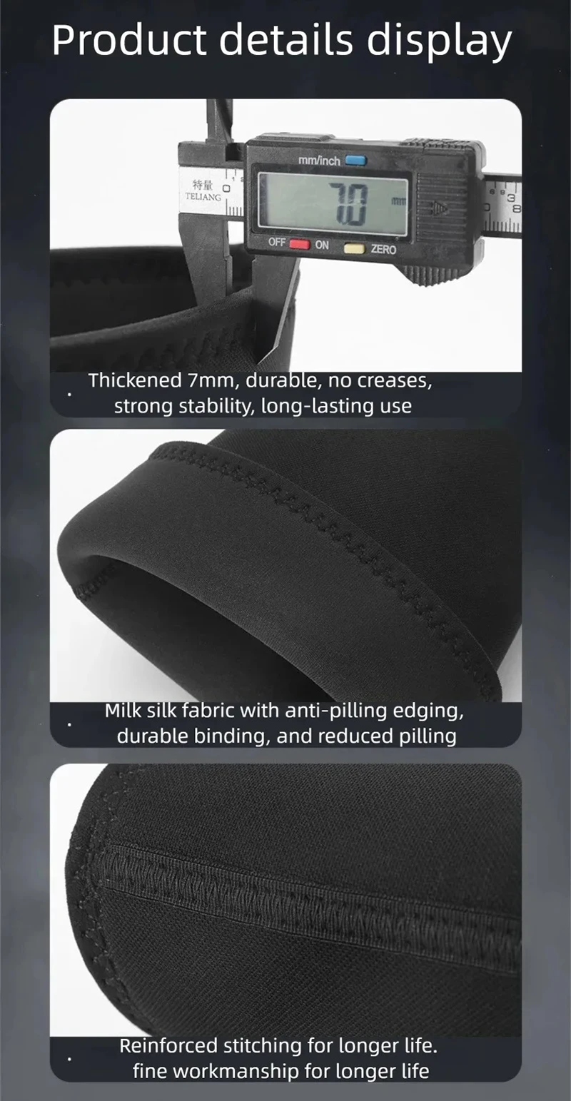 7 mm dicke, steife Kniebandagen in Schwarz für Gewichtheben, professionelle Neopren-Kniebandagen für Kraftdreikampf, Größe 2XS-5XL, Knieschutz – Detail 7