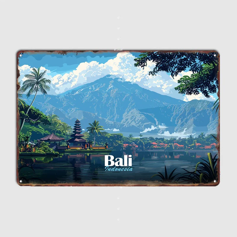 Bali Temple Landscape Scenery Travel Poster Metal Tin Sign Indoor Outdoor Home Decor Bar Custom Posters Wall Room Decorations