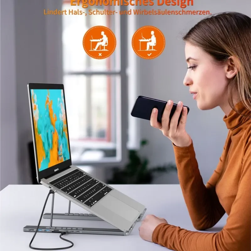 Imagem -04 - Suporte para Laptop com Usb c 3.1 Hub Usb 3.0 em 4k Hdmi sd tf Leitor de Cartão Portátil Ajustável para Macbook Notebook Alumínio