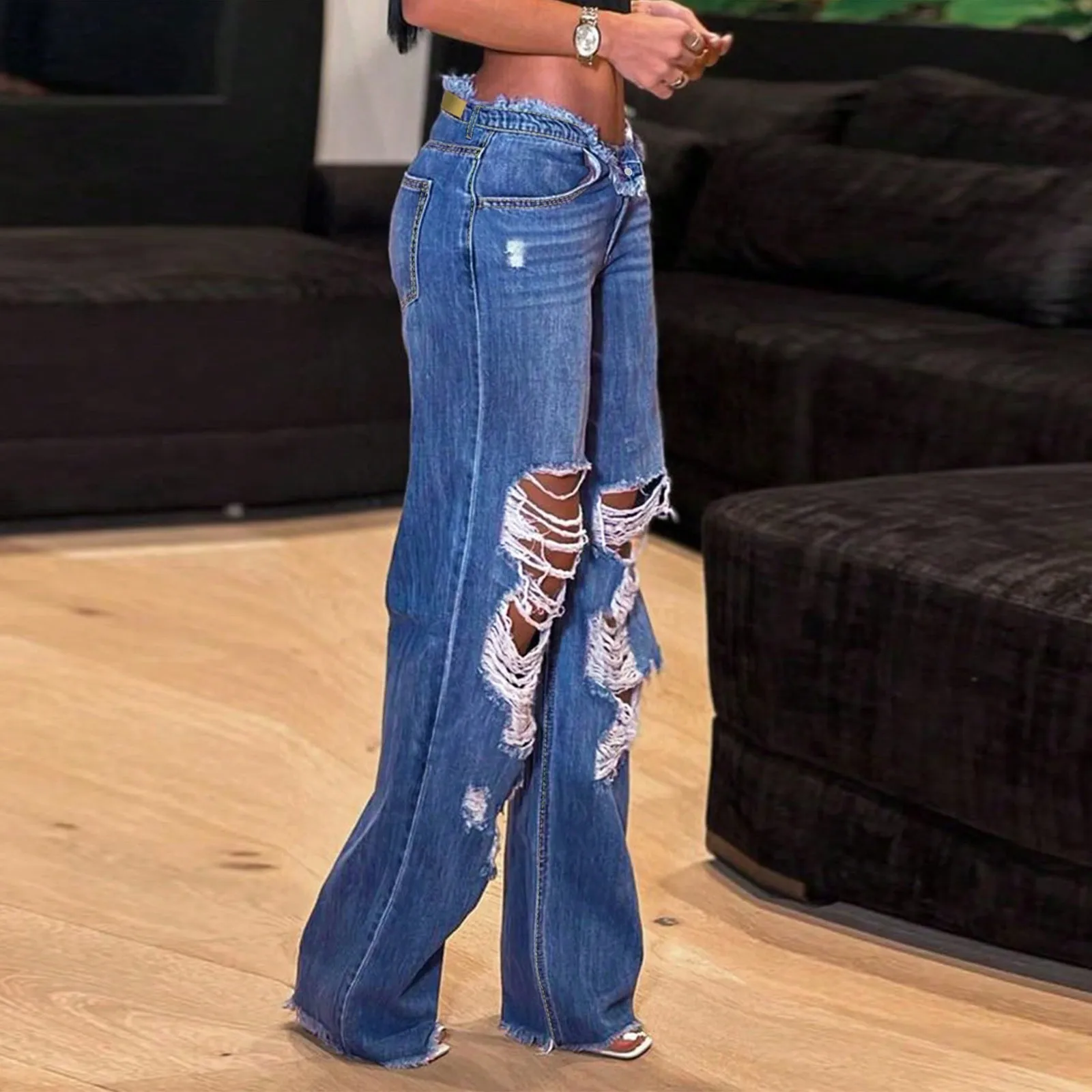 

Ripped Jeans For Women Classic Retro Style Straight Leg Casual Jeans Fashion Trend Streetwear Daily Clothes Matching Denim Pants