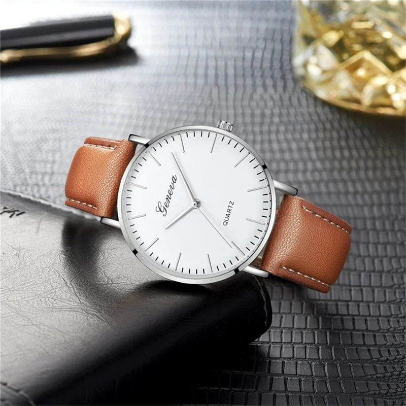 Minimalist Men's Fashion  Watches Simple Men Business Leather Quartz Watch Gold Sliver Dial Wristwatch relogio masculino