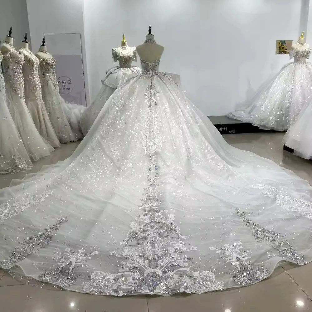 Robes De Mariée 2025 Свадебное платье без бретелек на шнуровке сзади, расшитое бисером, кристаллами, вышивкой и блестками, бальное платье по индивидуальному заказу, свадебное платье
