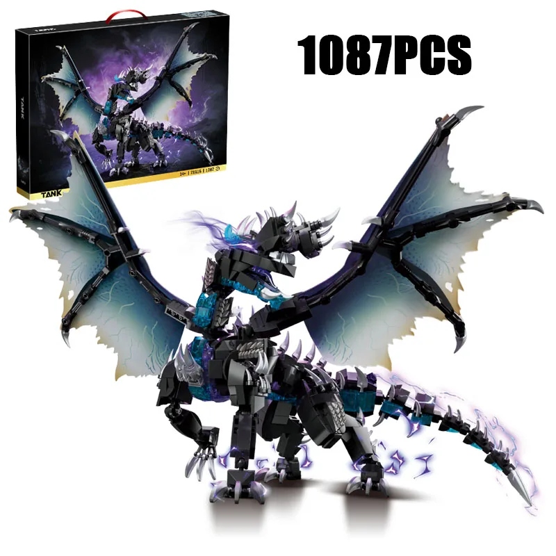 

1087PCS Creative Dark Lord Blazing Black Dragon Model Building Blocks Desktop Ornament Construction Bricks Toy Gift for Friends