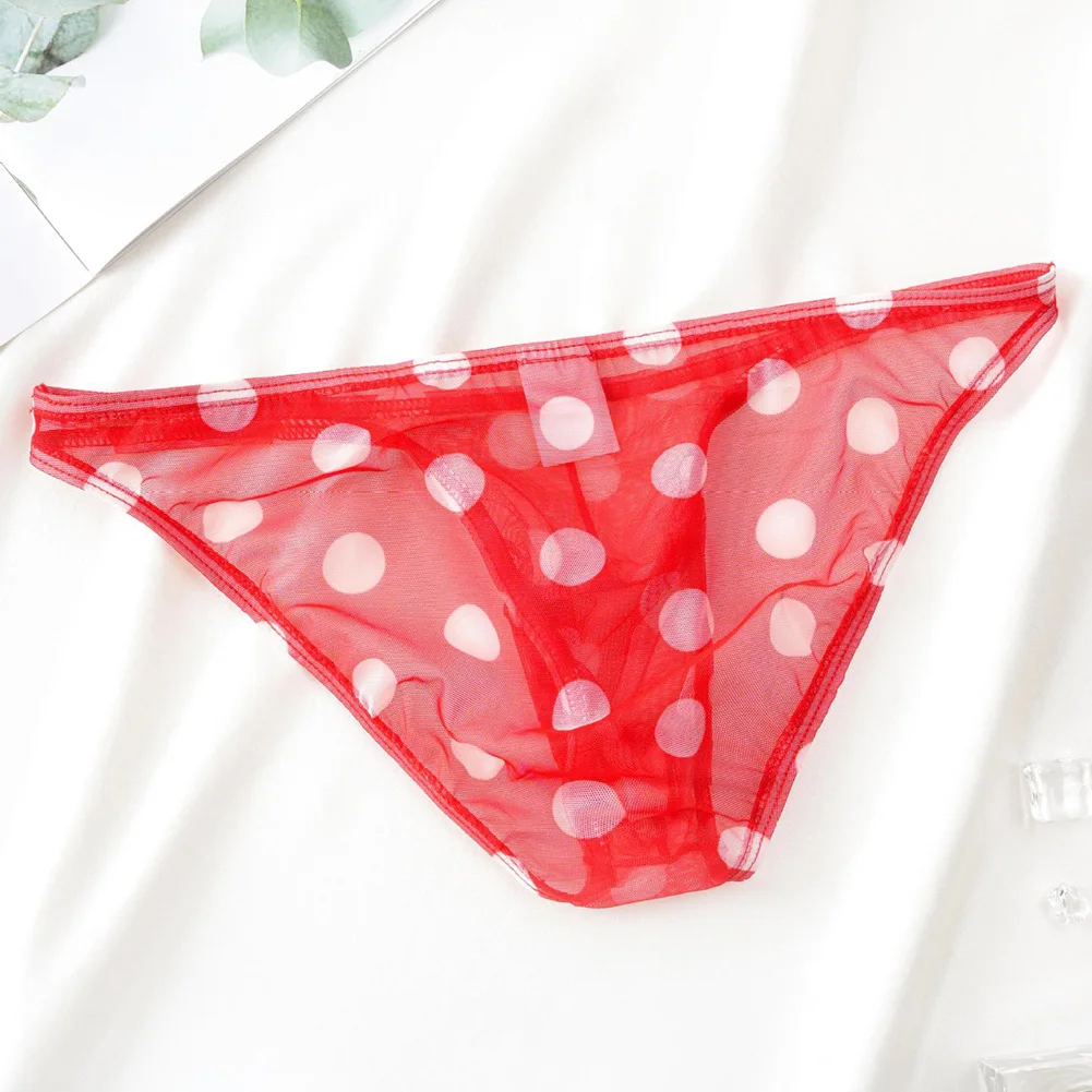 1pc Men Sexy Mesh Sheer Underwear Printed Brief Breathable Low Rise U Shape Pouch Panties Comfortable Lingerie
