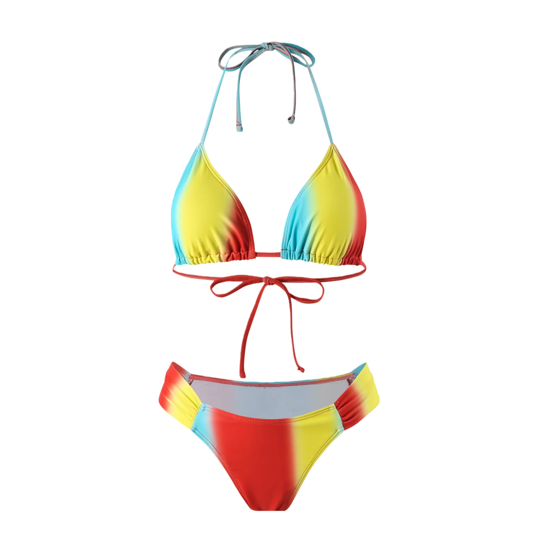 

Комплект бикини с радужным градиентом, женский купальник с высокой талией и лямкой на шее, купальник из двух предметов, сексуальный пуш-ап, пляжный отдых