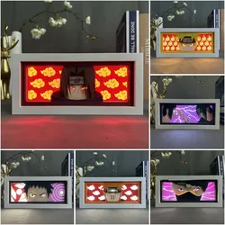 Naruto 3D Anime LED Night Light Box Anime Figure Itachi Uchiha Sasuke Obito Akatsuki Paper Carving Lamp Desktop Decoration Gift