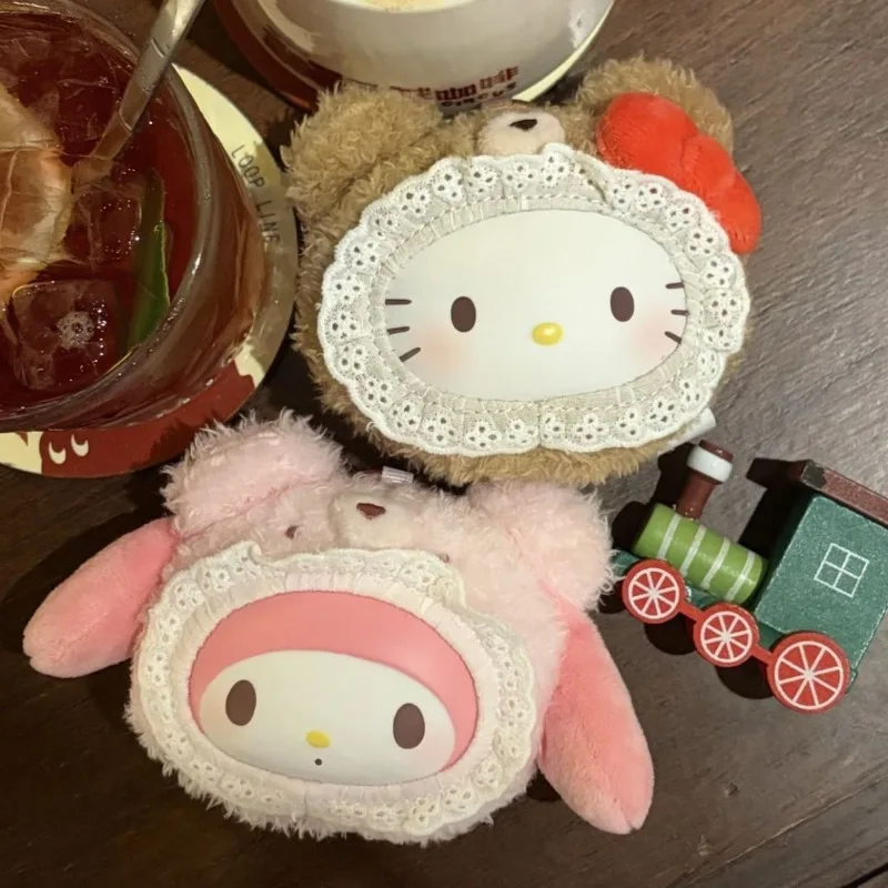 In Stock Sanrio Fluffy Teddy Bear Series Blind Box Kawai Vinyl Plush Pendant Kuromi Melody Figure Doll Mystery Box Toys Gifts
