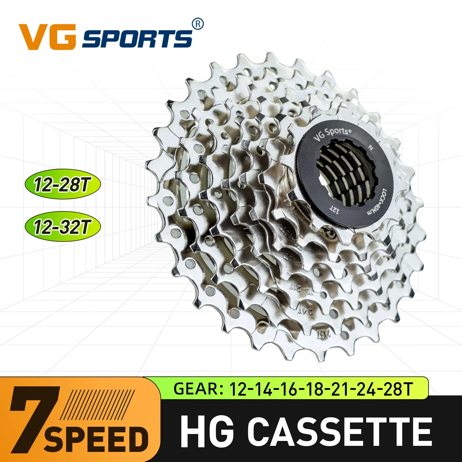 1pc vg sports 7 velocidades cassete de bicicleta de estrada 12-28t/32t cor prata roda dentada roda livre engrenagens 7s acessórios da bicicleta peças