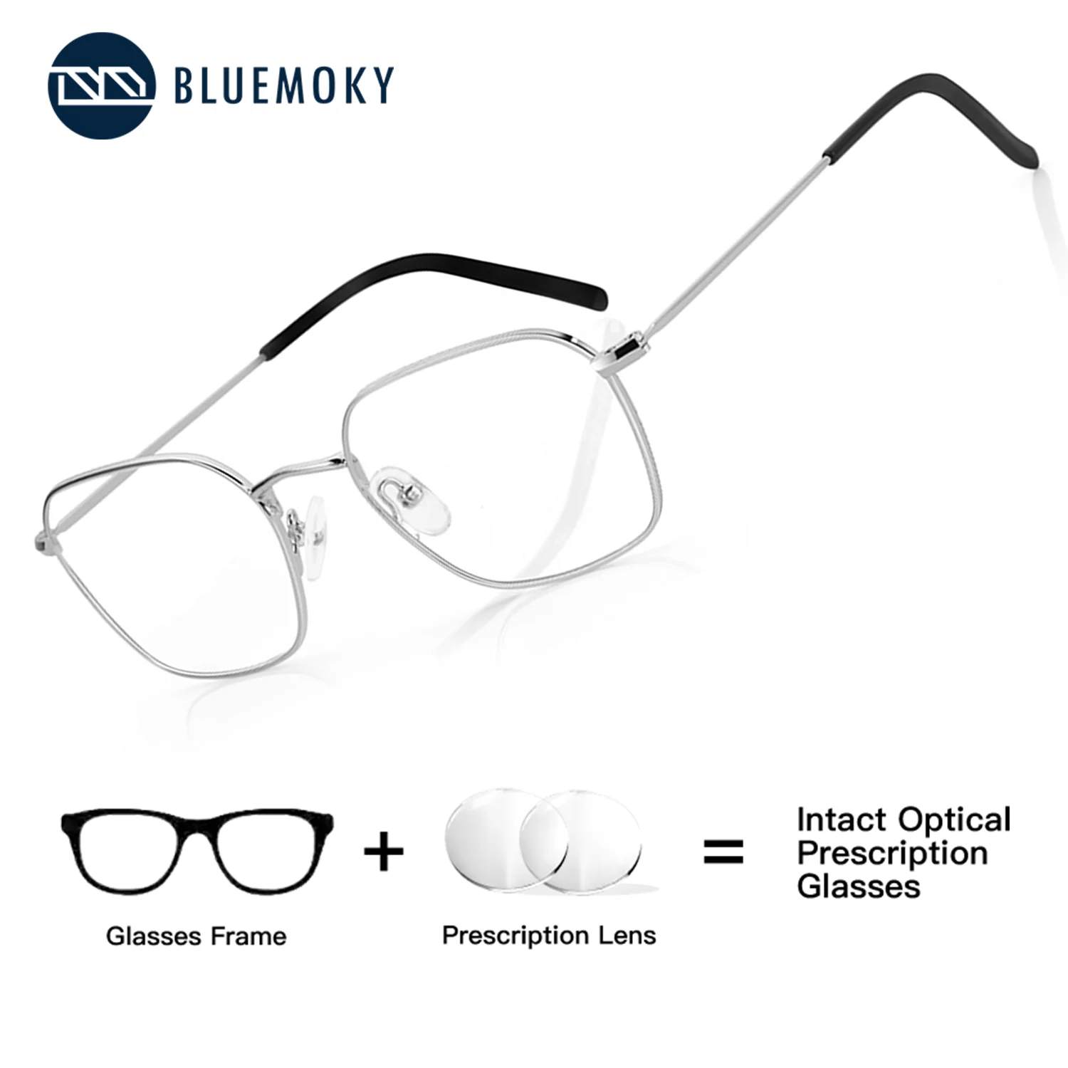 

BLUEMOKY Prescription Glasses For Male Polygon Metal Blue Light Blocking Glasses for Men Multifocal near and Far