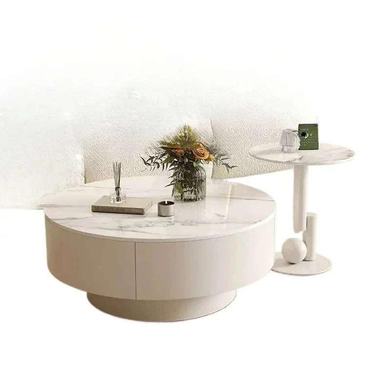 

TQH creative minimalist rock slab coffee table living room home light luxury tea table modern round edge table combination