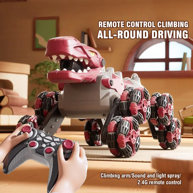 

2.4G RC Dinosaur Spray Car Four-wheel Drive Off-road Racing Lights 4CH Gesture Induction Kids Toy Dual Remote Control Vehicle