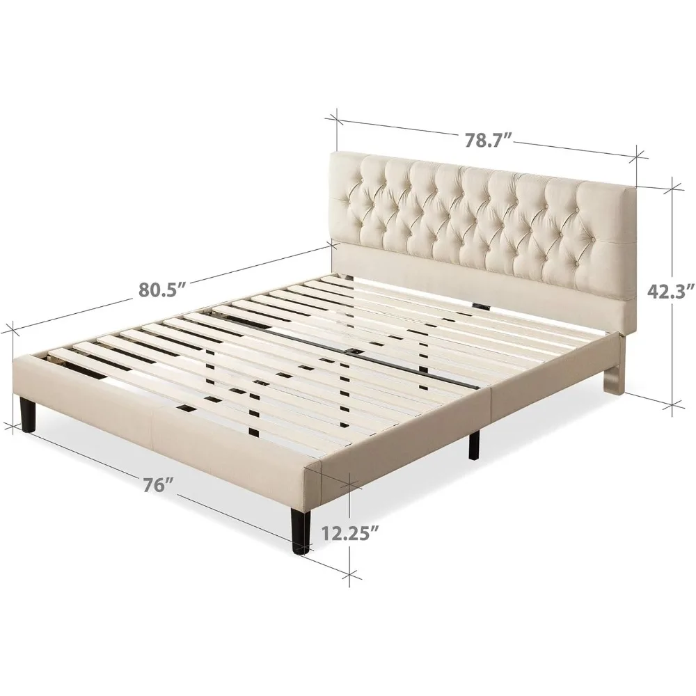 Misty Upholstered Platform Bed Frame, Mattress Foundation, Wood Slat Support, No Box Spring Needed, Easy Assembly, Taupe, King