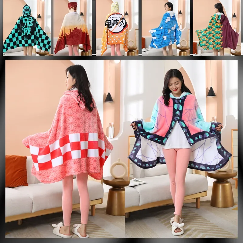 Anime Demon Slayer coperta Rengoku Kyoujurou mantello Cosplay mantello con cappuccio regalo di natale Kamado Nezuko peluche flanella Anime coperta