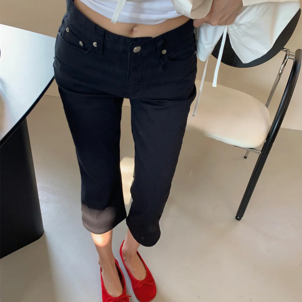 Korean Style High Waist Butt Lifting Denim Jeans Women's Seven Split Casual Pants Slimming Micro Flared Small Size Jeans