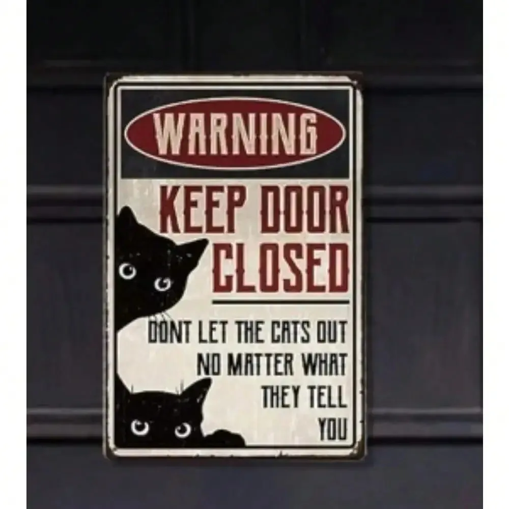 

Black Cat Tin Sign - Retro Metal Wall Decor For Cat Lovers, Funny Vintage Warning Sign For Home & Garden