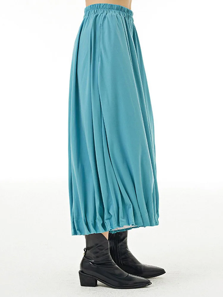 [EAM] High Elastic Waist Blue Green Casual Pleated Bud Half-body Skirt Women Fashion Tide New Spring Autumn 2024 1DH6541