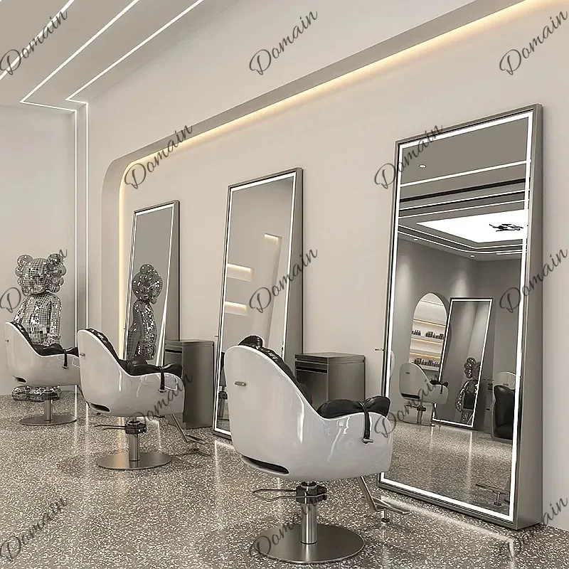 81 N New Fashion Hair Salon Mirror Stand Single Double Sided Trapezoid Floor Mirror Stainless Steel Barber