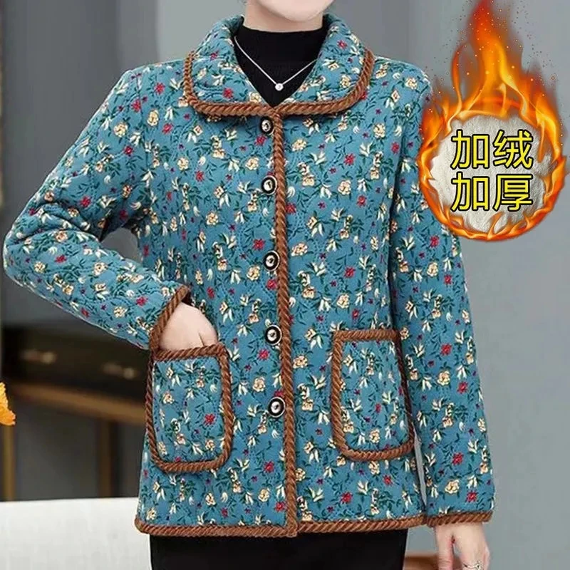 Middle Aged Elderly Women\'s Winter Cotton Padded Clothes Plush And Thickened New Warm Coat Mother\'s Cotton Jacket Fashion Coat