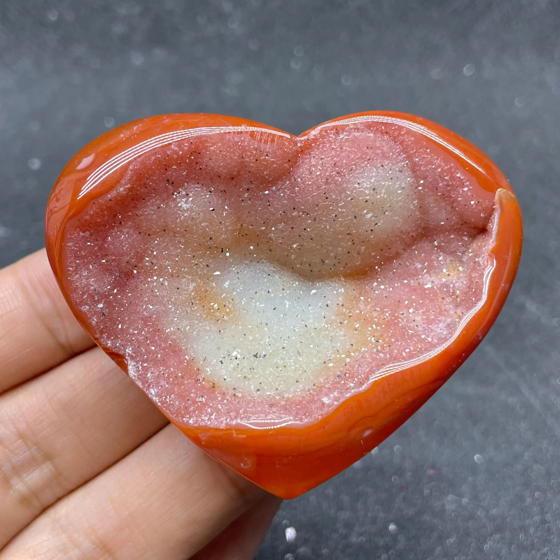 Natural Colorful Red Agate Geode Heart Polished Crystal Cluster Carnelian Druzy Quartz Rock Decoration Stone Healing Reiki