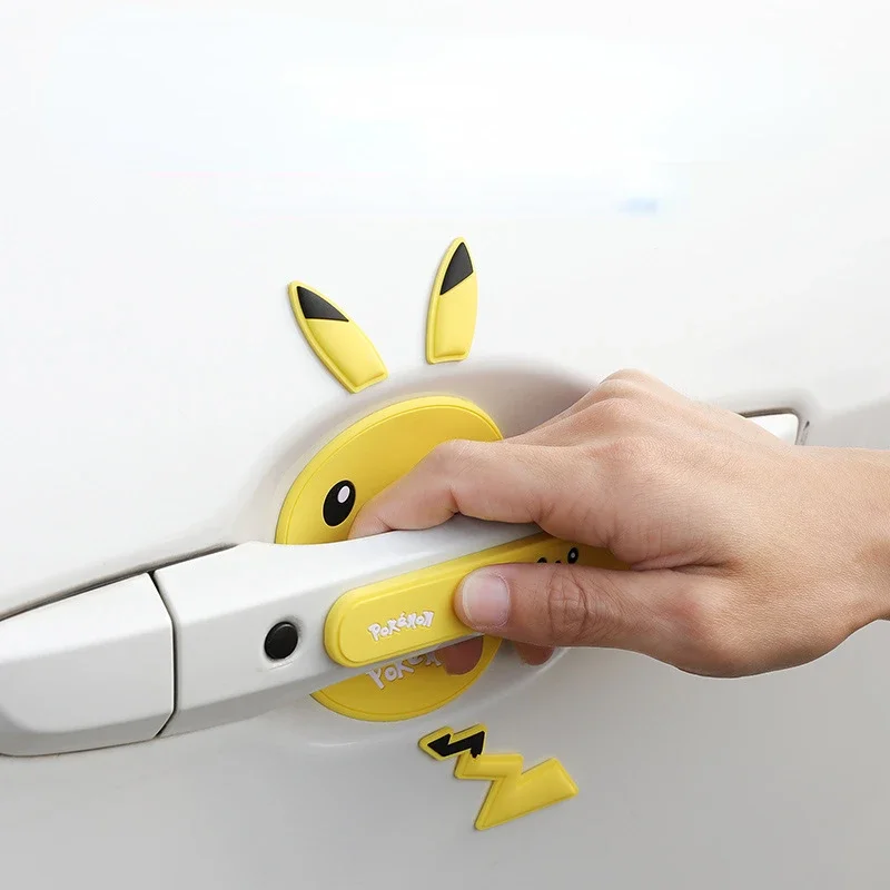 Pokemon Car Door Handle Anti-collision StickerPikachu Rearview Mirror Anti-scratchDoor Bowl DecorationSticker Children\'s ToyGift