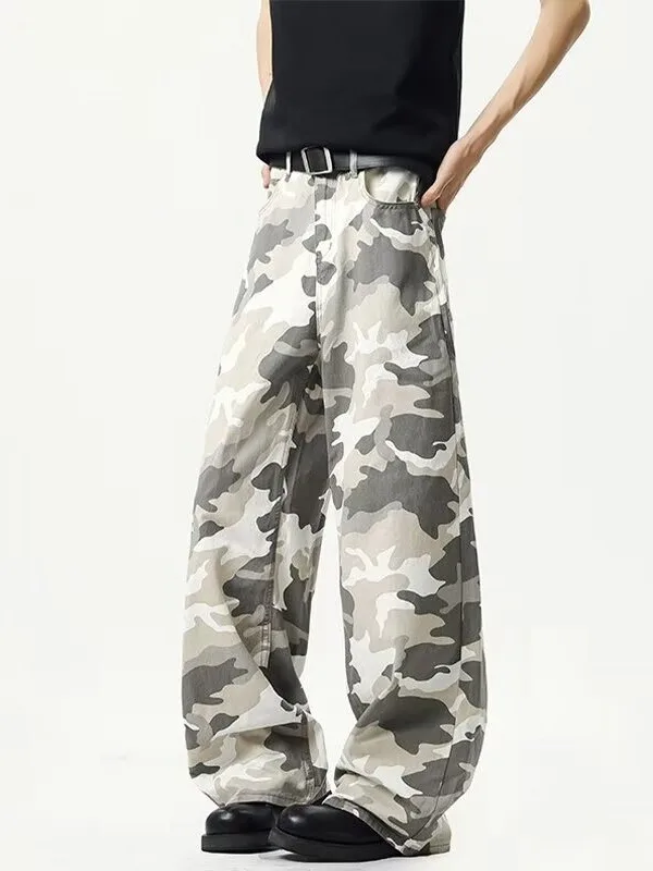 

Камуфляжные джинсы Cleanfit, мужские джинсы в американском стиле High Street, повседневная винтажная рабочая одежда, свободные длинные брюки, осенняя одежда