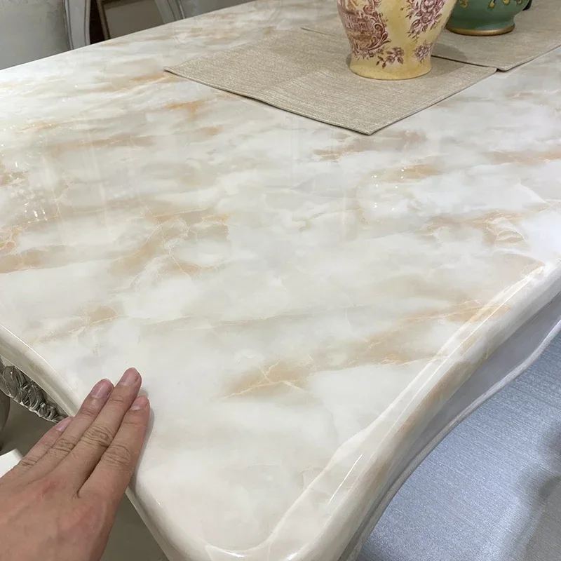 European style solid wood dining table and chair combination large family rectangular dining table marble household