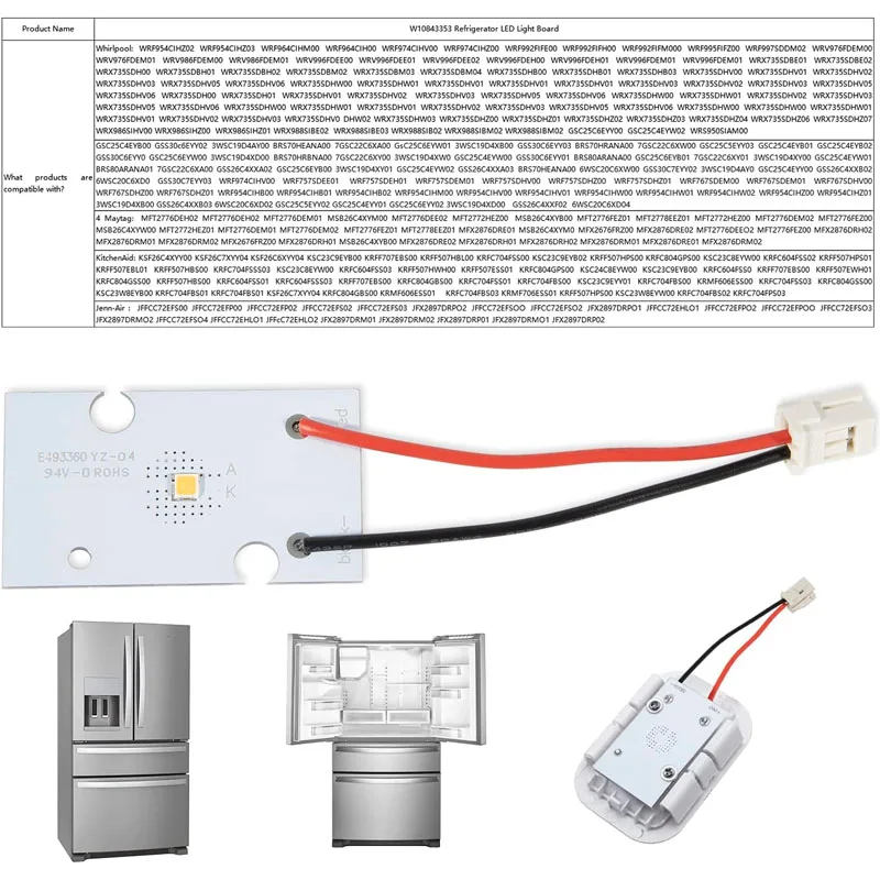 Substituição do módulo LED Freezer Light Board, W10843353, W11205083, W10695459, Geladeira, Whirlpool, Whirlpool, Mais