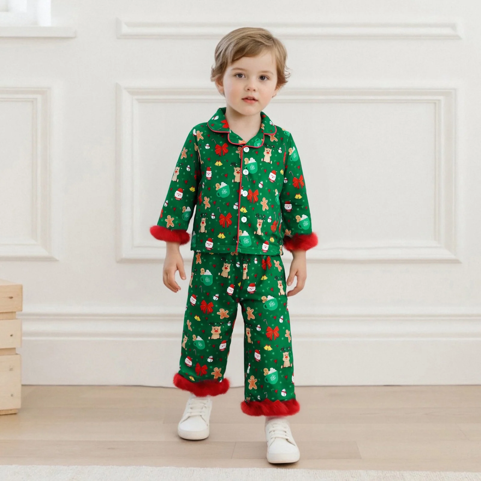 

Рождественская одежда для малышей, детский рождественский пижамный комплект, топ с длинными рукавами и штаны с бантом Санта-Клауса, комплект одежды для сна из двух предметов
