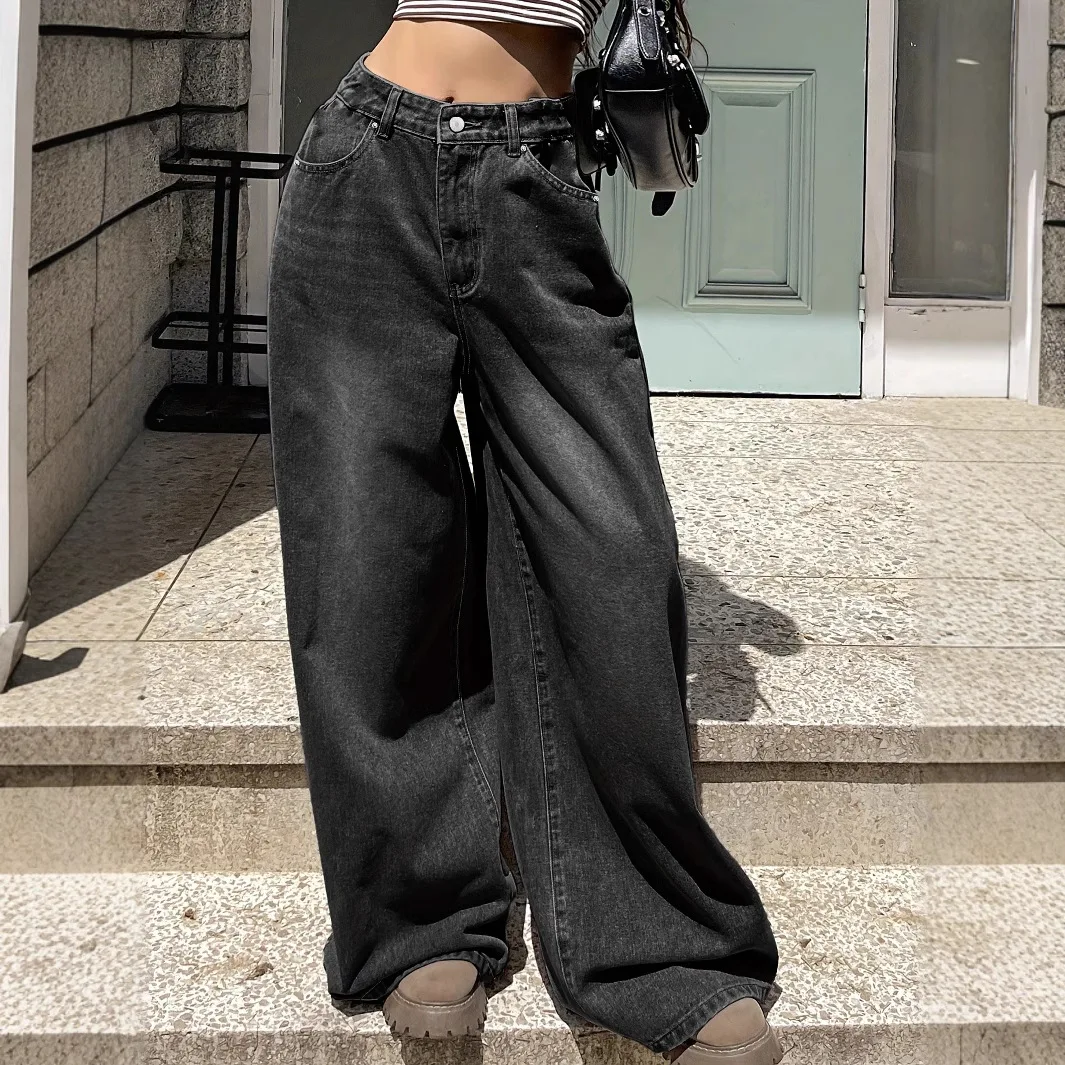 

European and American Design Sense Casual Wide-leg Jeans.Ladies Four Seasons New Fashion Simple Comfortable Straight Leg Jeans