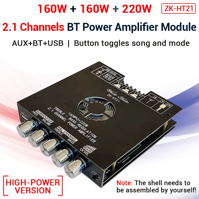 ZK-HT21 TDA7498E 2.1 Channel Bluetooth 5.0 Subwoofer Amplifier Board 160WX2+220W Power Audio Stereo Audio Amplifier Bass AMP