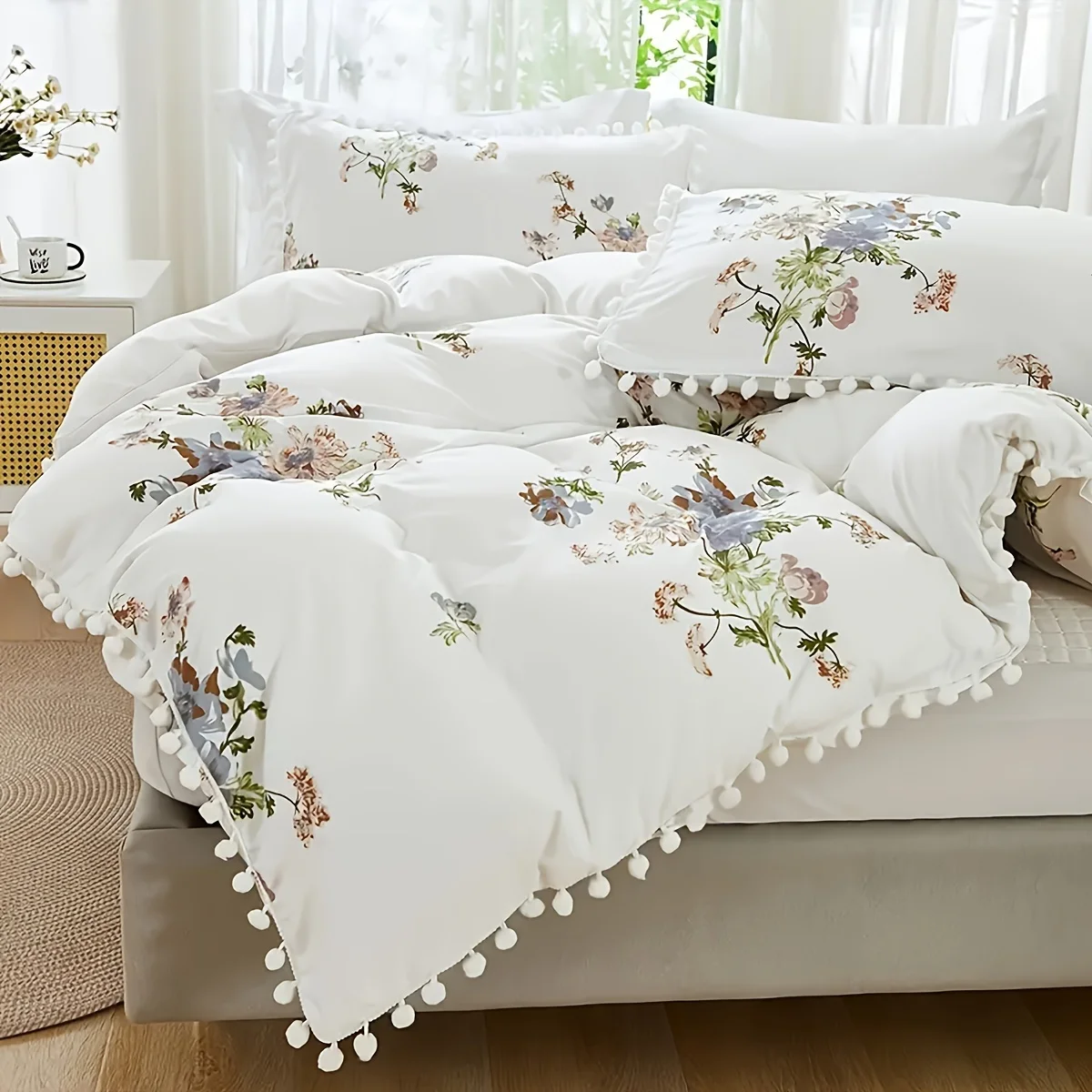 3 pieces of small ball craft plant printed duvet covers with a fresh style, soft and comfortable, skin-friendly and breathable,