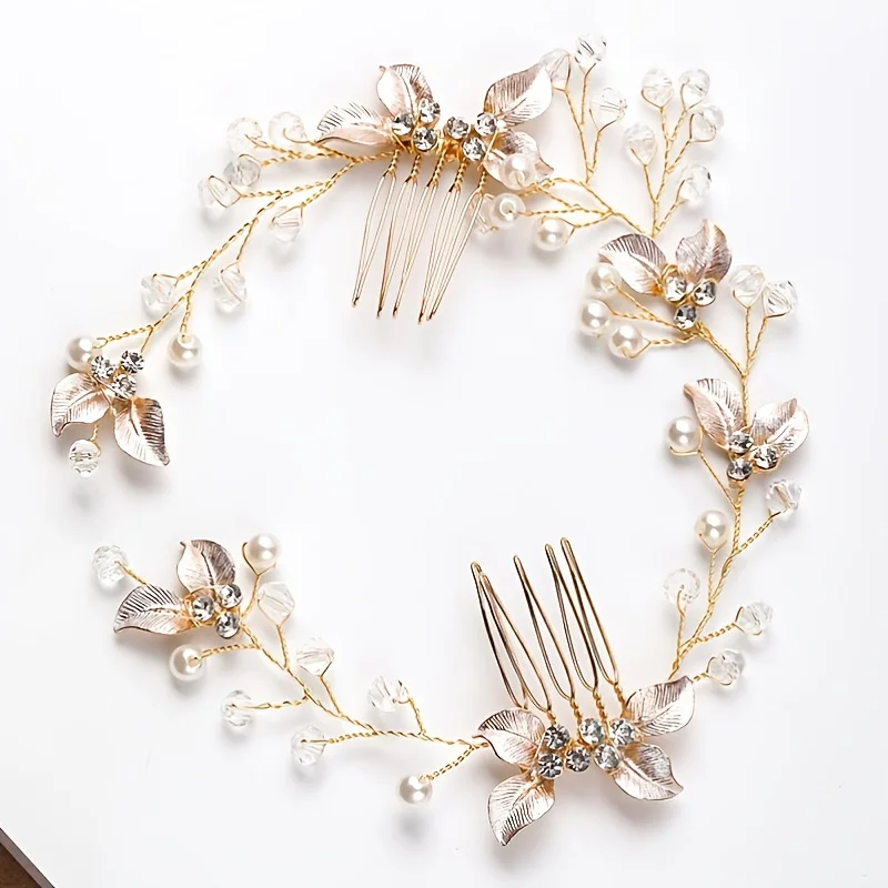 Pearl Leaf Comb Headband Hair Accessories For Women Tiara Headband Wedding Accessories Headband on the head