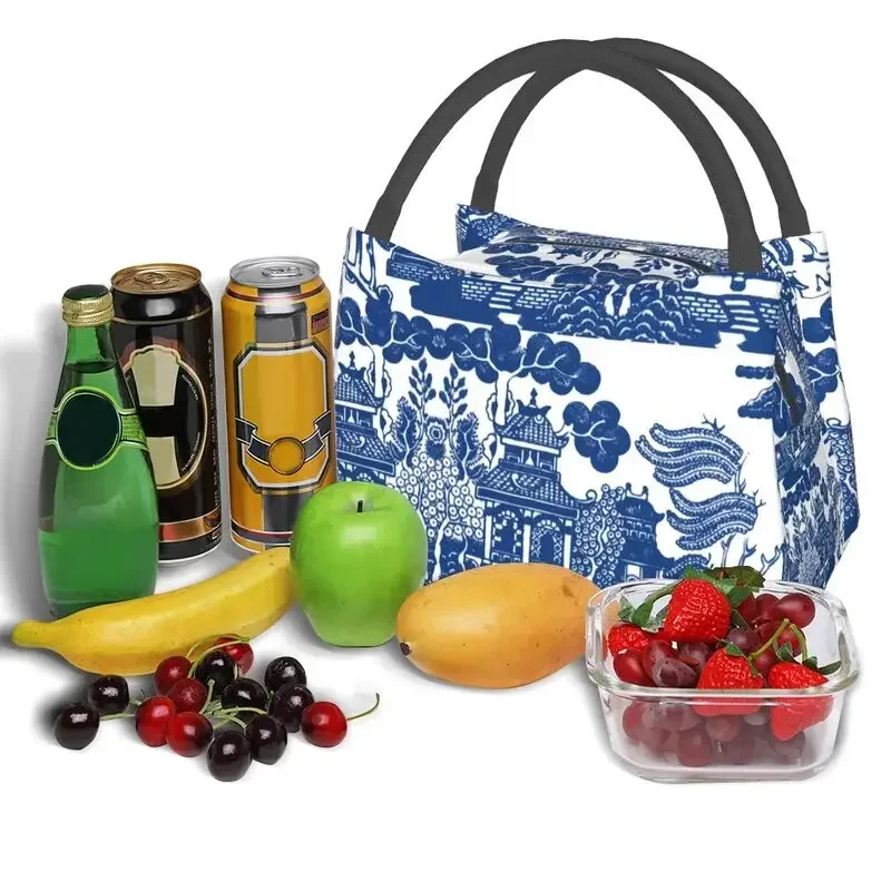 Blue Willow Chinoiserie Blue And White Porcelain Inspiration Insulated Lunch Bags Work Office Resuable Cooler Thermal Bento Box