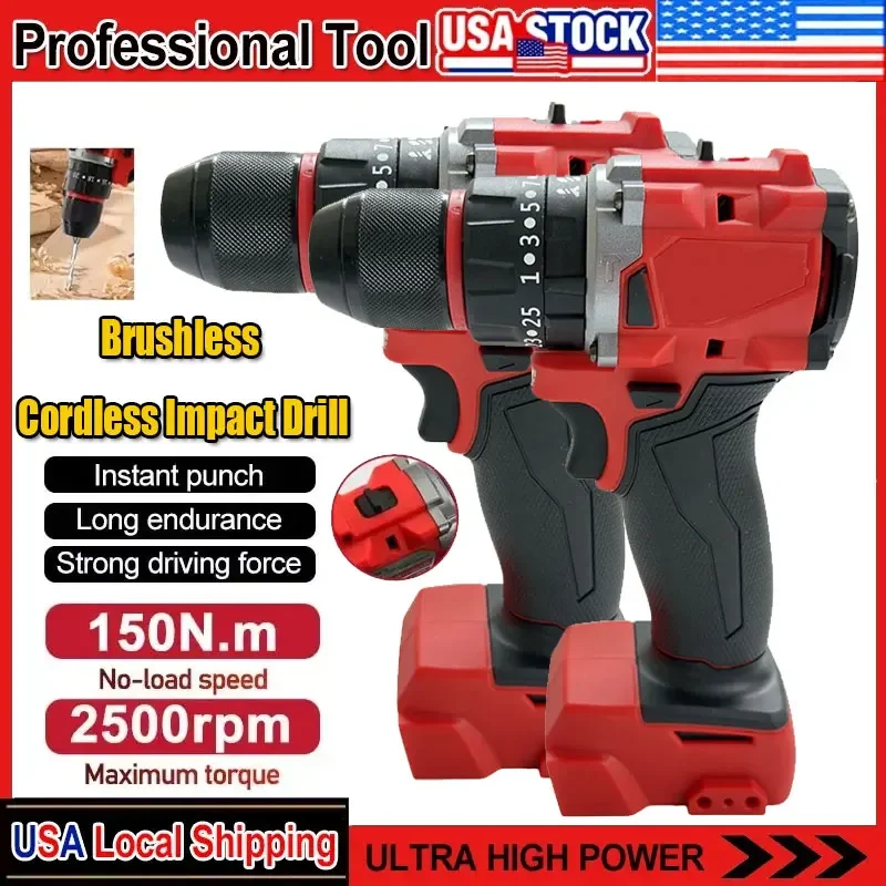 

Fit Milwaukee Small Electric Drill 150N.m Brushless Cordless Impact Drill of Decoration Team Uses For 18V Battery Power Tool