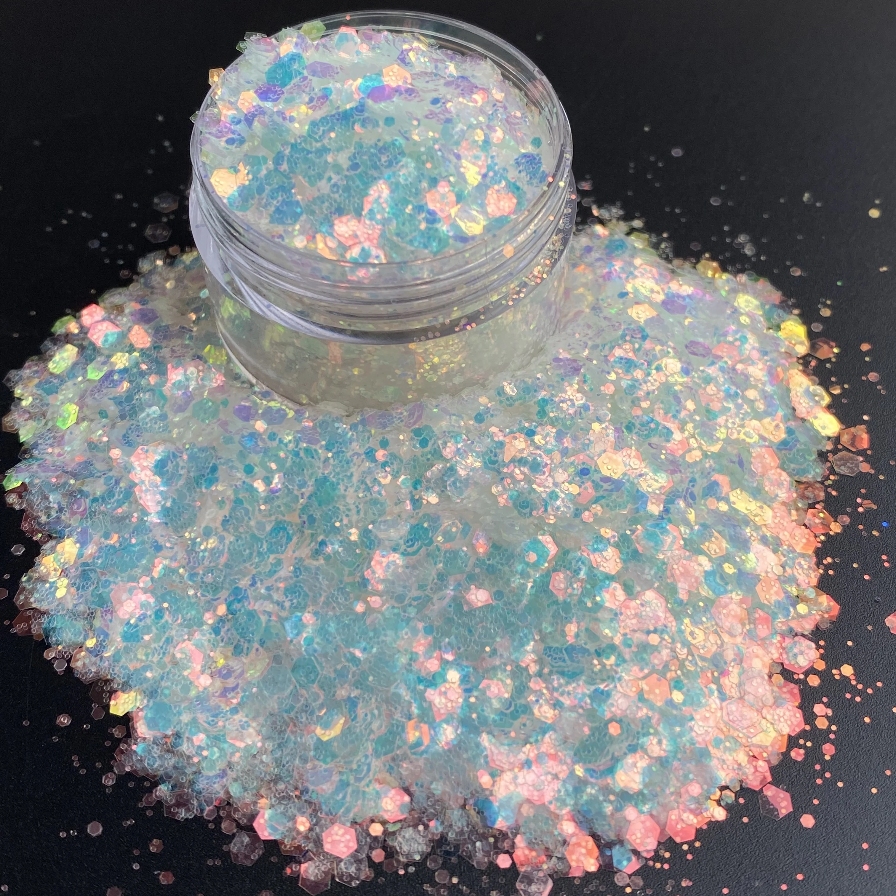 Solto Opala Branco Misto Chunky Glitter Powder, Massa para Unhas Artesanato, Decoração de Natal, 15g por Jar