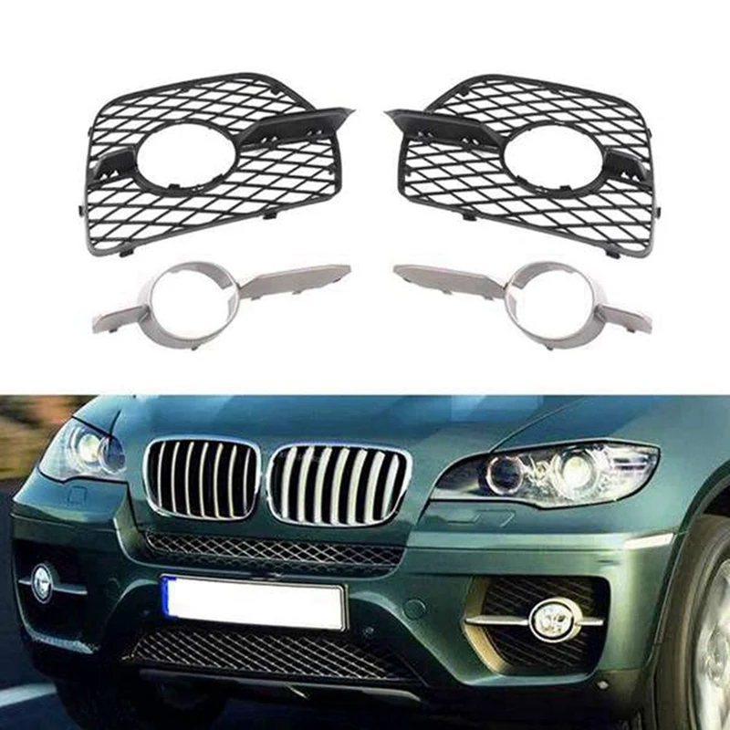 1 Pair 51117176277 51117176278 Front Bumper Fog Lamp Grille Side Mesh Grille Black & Silver ABS Car For BMW X6 E71 E72