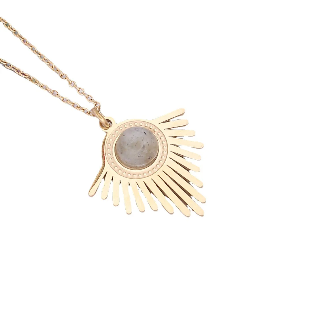 Bohemia Geometric Triangle Natural Stone Pendant Necklace for women Fashion Stainless Steel Oval Charms Jewelry Making Wholesale