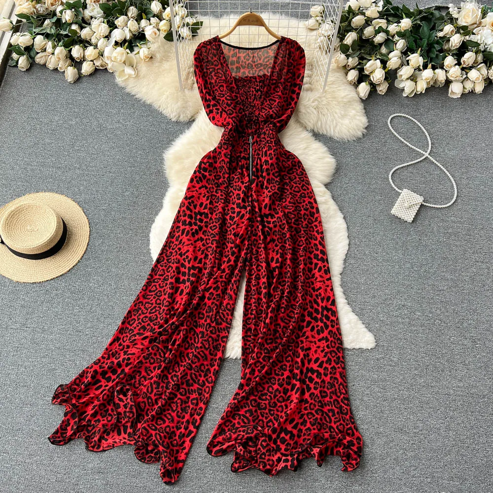 

Women Leopard Jumpsuit Playsuit Camis Tanks Set Lady Sexi Night Club Summer Chiffon Thin Onesie Zipper Sexy Trendy Ins Romper