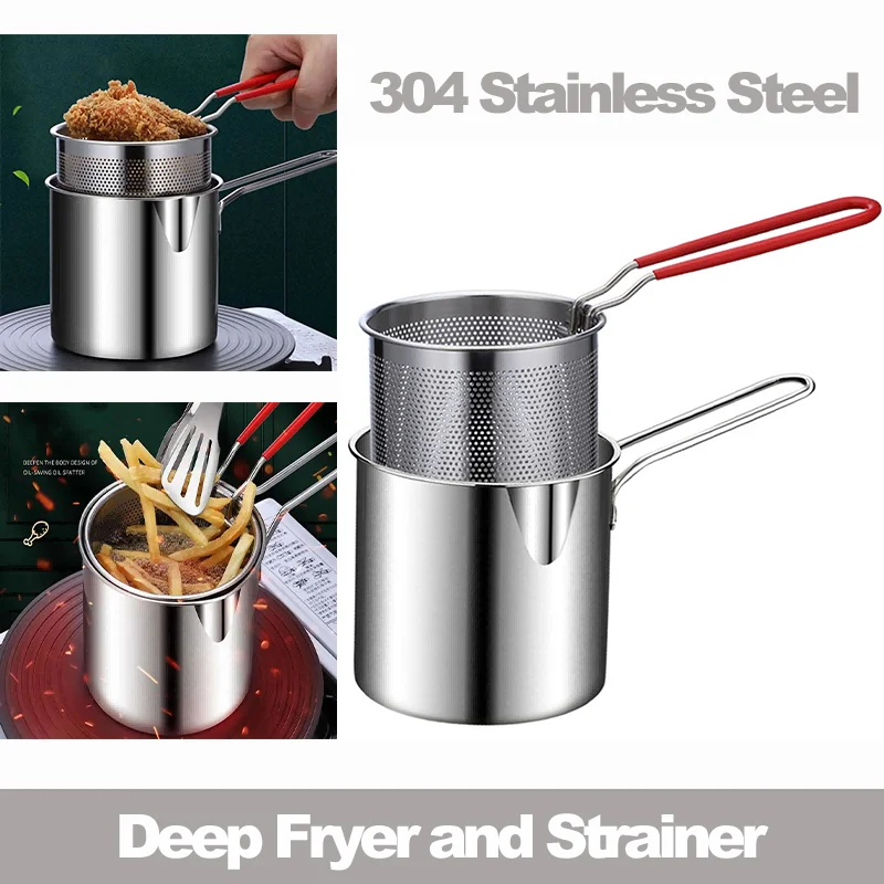 

2 in 1 Strainer Deep Fryer Kitchen Frying Pot with Strainer Stainless Steel Fry Chicken Pan Cooking Tools Oil Strainer Container