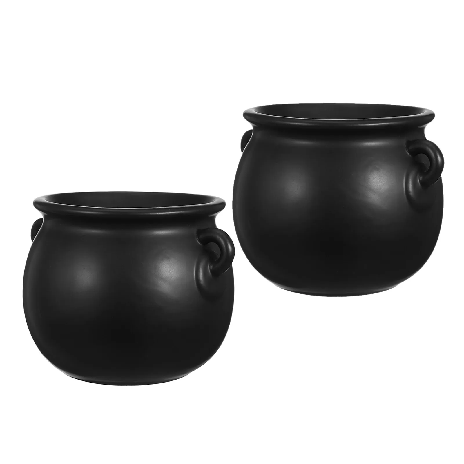2 Pcs Halloween Candy Treat Jar Cookie Holder Bowl Dish Cauldron Pot Decor Black Witch Serving Tub