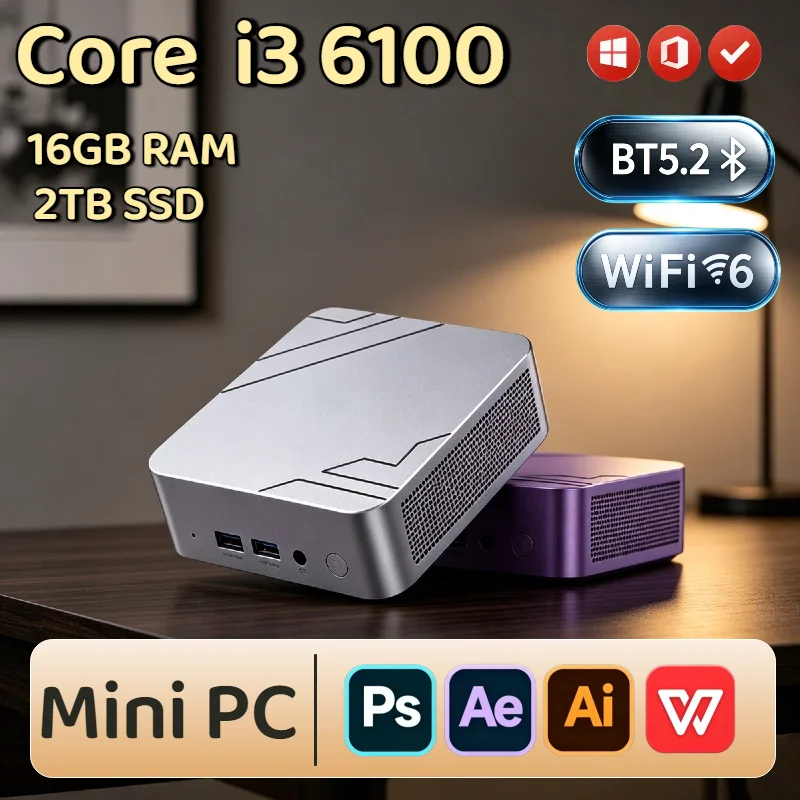 Intel i3 6100 Mini Desktop PC 16GB DDR4 2TB NVMe SSD Triple 4K WiFi6 High Performance Small Computer Office Home Pro Ultra