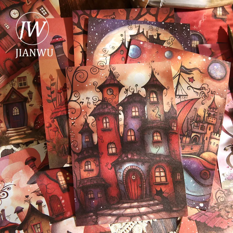 

JIANWU FairyTale World Series Vintage Magic Forest Castle Landscape Collage Scrapbook Material Paper Creative Journal Stationery