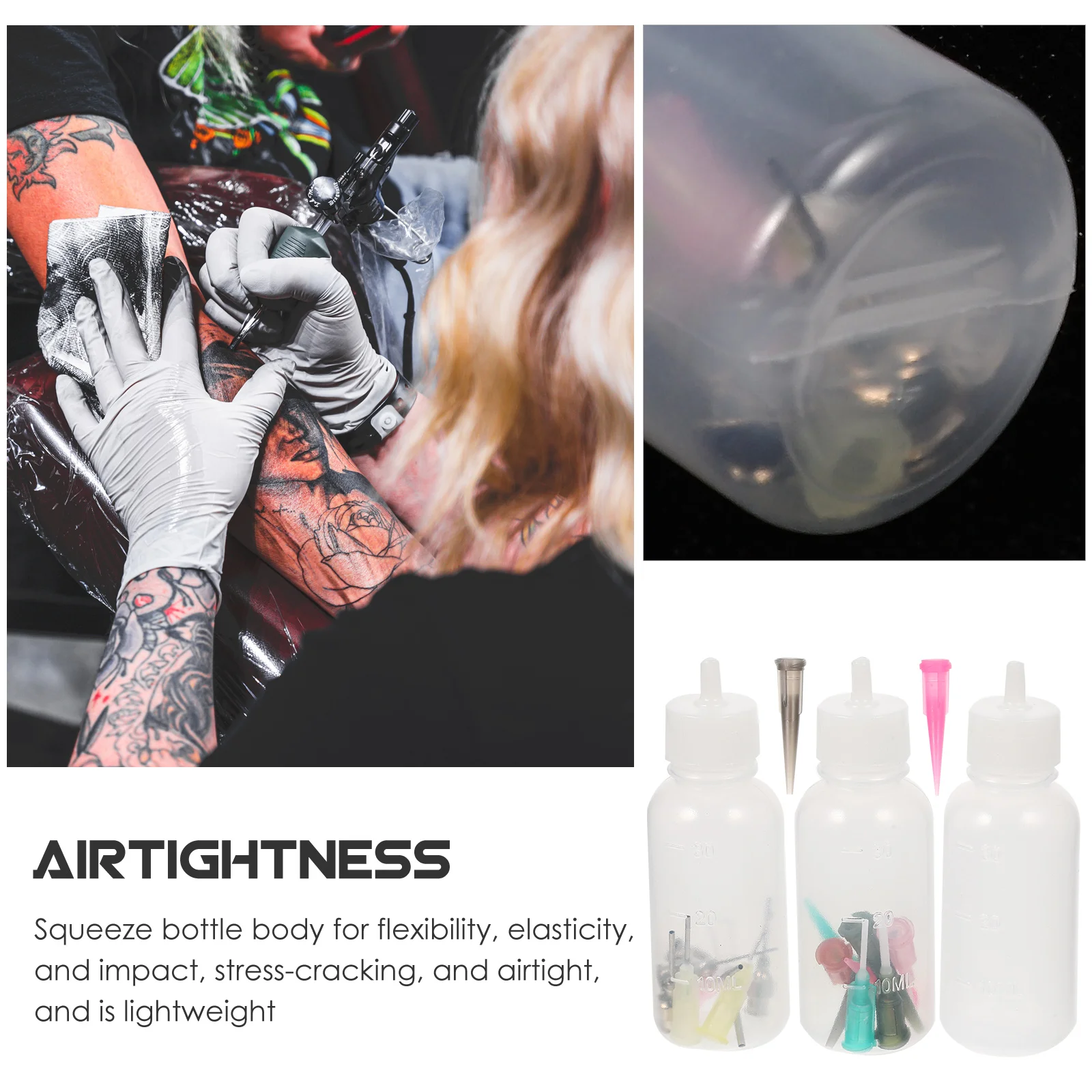 مجموعة من زجاجات الضغط 30 مل قابلة لإعادة التعبئة مع فوهة دقيقة للوشم والرسم والطلاء والغراء