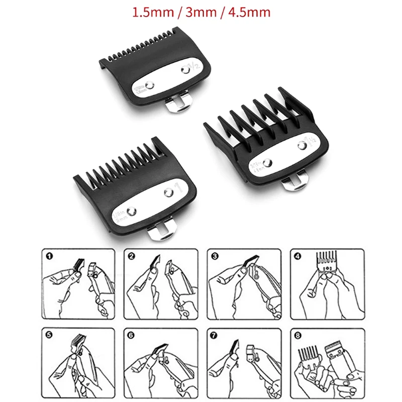 2/3pcs Professional Cutting Guide Comb Hair Clipper Limit Comb With Metal Clip