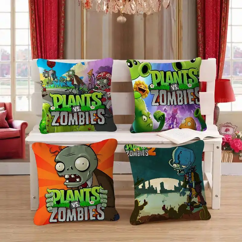 Juego de plantas vs. Zombies Stitch, funda de almohada de dragón de la suerte, funda de cojín para sofá, decoración de la habitación del hogar, regalo para niños