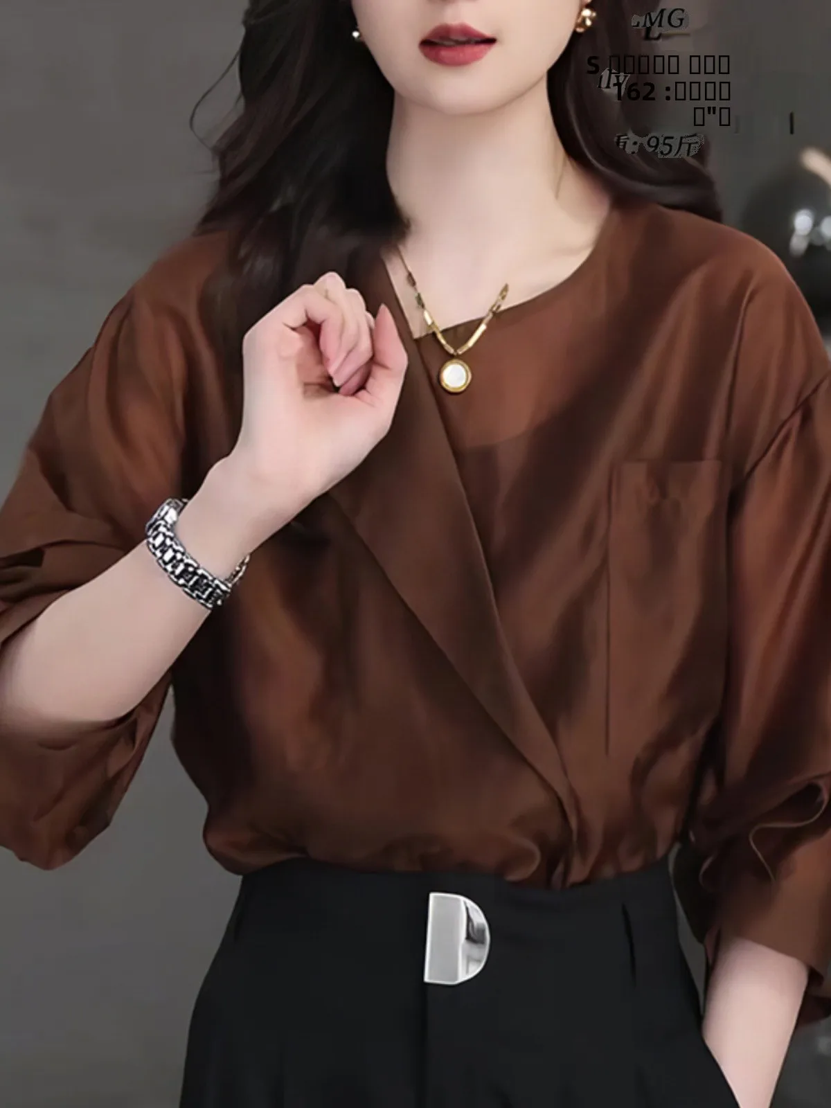 

2025 Summer New Irregular Deep Brown Short Sleeve Shirt Design Sense Commute Slimming Versatile Top Korean Style Women's Clot...