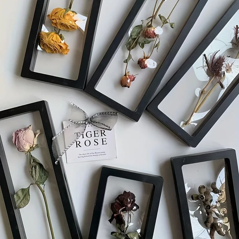 Rose Dried Flower Storage Photo Frame, Black Display Stand (excluding Flowers), Transparent Flower Shadow Box