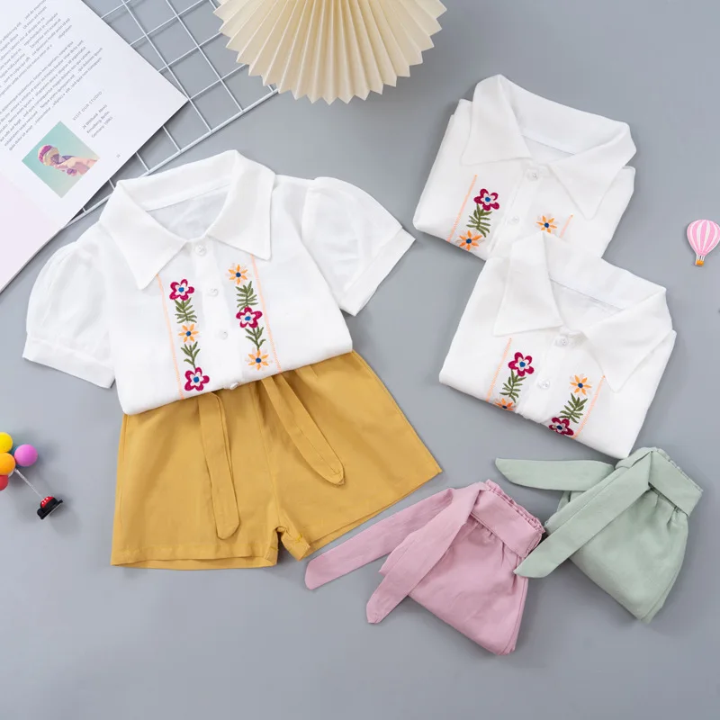 

2024 Summer New Cute Short Sleeved Shorts Set for Girls