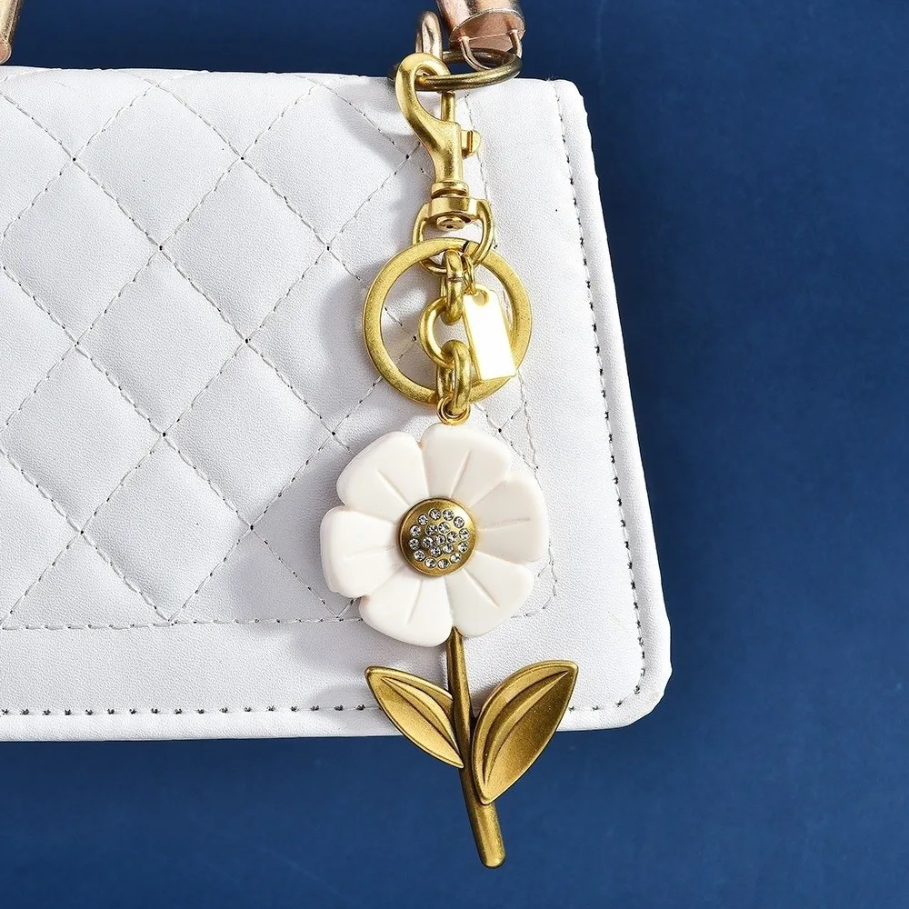 

Exquisite Floral Flower Bag Pendant Alloy Gold Handbag Decor Backpack Decoration Rhinestone Car Key Chain Women