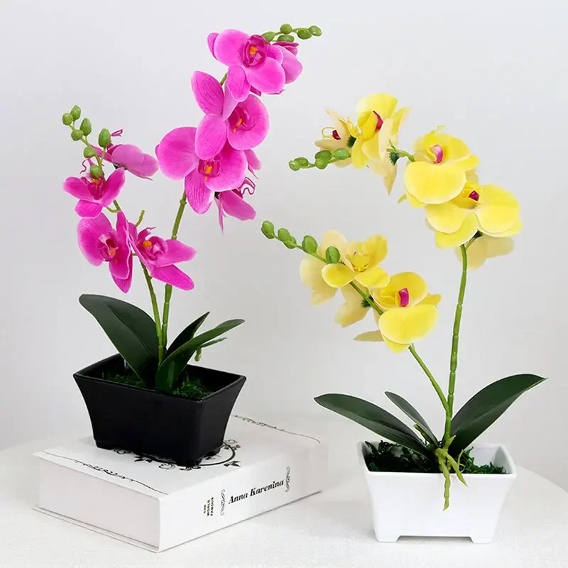 44CM Artificial Butterfly Orchid 3D Printing Film, Orchid Bonsai, Artificial Flower and Potted Plant Indoor Decoration